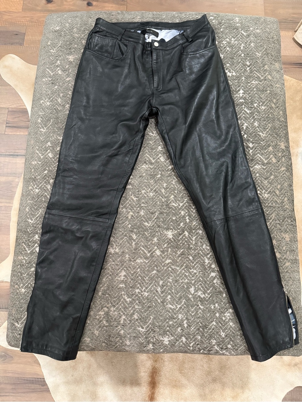 Vintage Karl Kani Black Leather Pants 34 Hip Hop Streetwear Ankle Zip